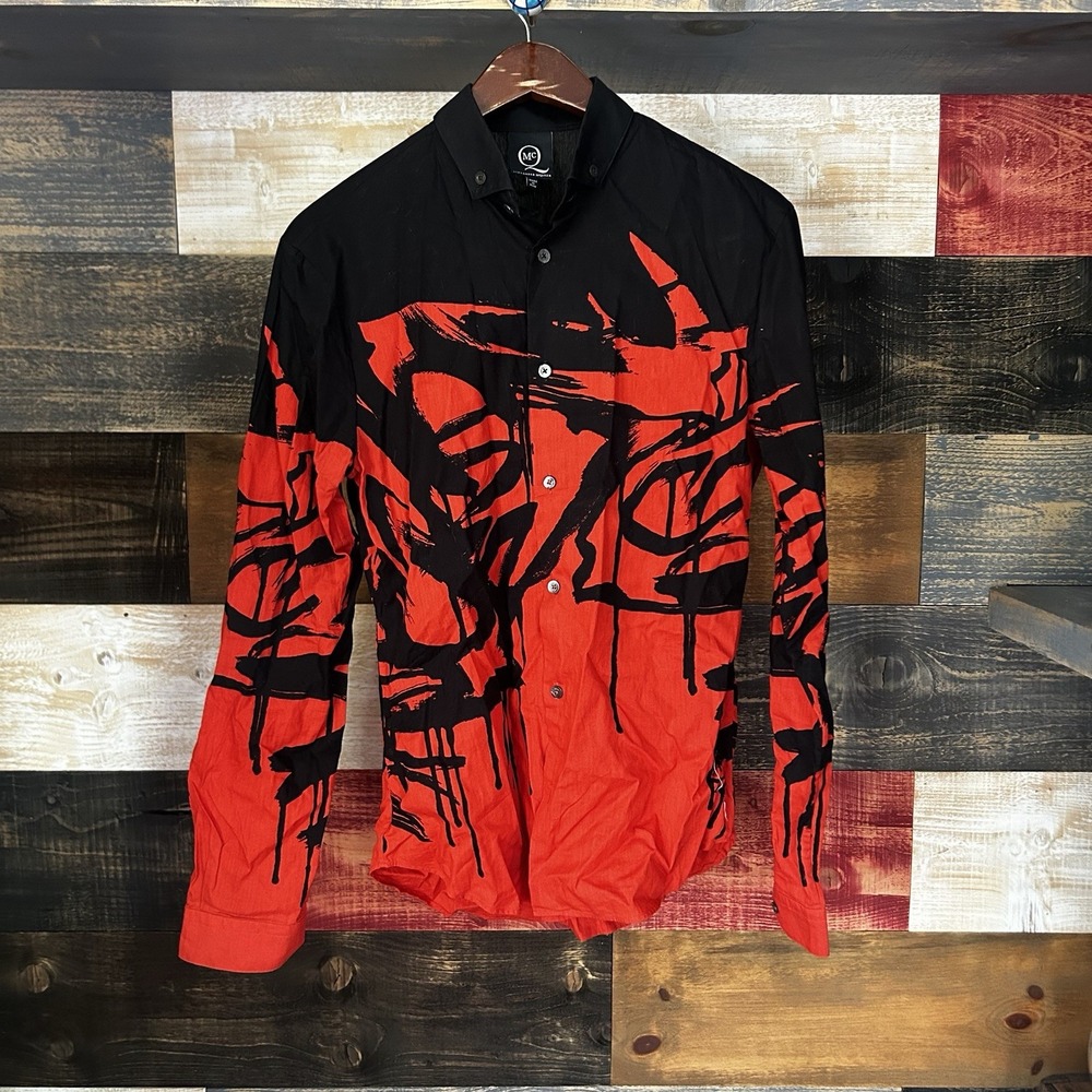 Alexander Mcqueen Button Shirt Bird Abstract Red Black Men's 46 Small Shirt